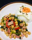 Garbanzos Guisados con Espinaca Tocino y Pimientos Rojos!