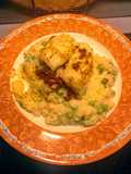 Cod topped pea Risotto
