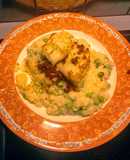 Cod topped pea Risotto