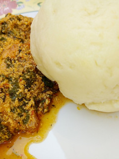 A picture of Pounded yam with Melon soup.