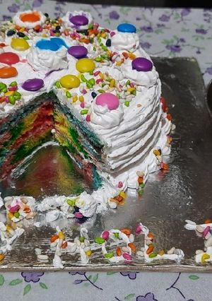 A picture of Holi special Vanilla colourful cake.