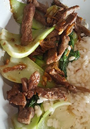 A picture of Beef with Pak Choi and Ginger.