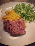 Rumpsteak mit Kürbisrisotto und Endiviensalat