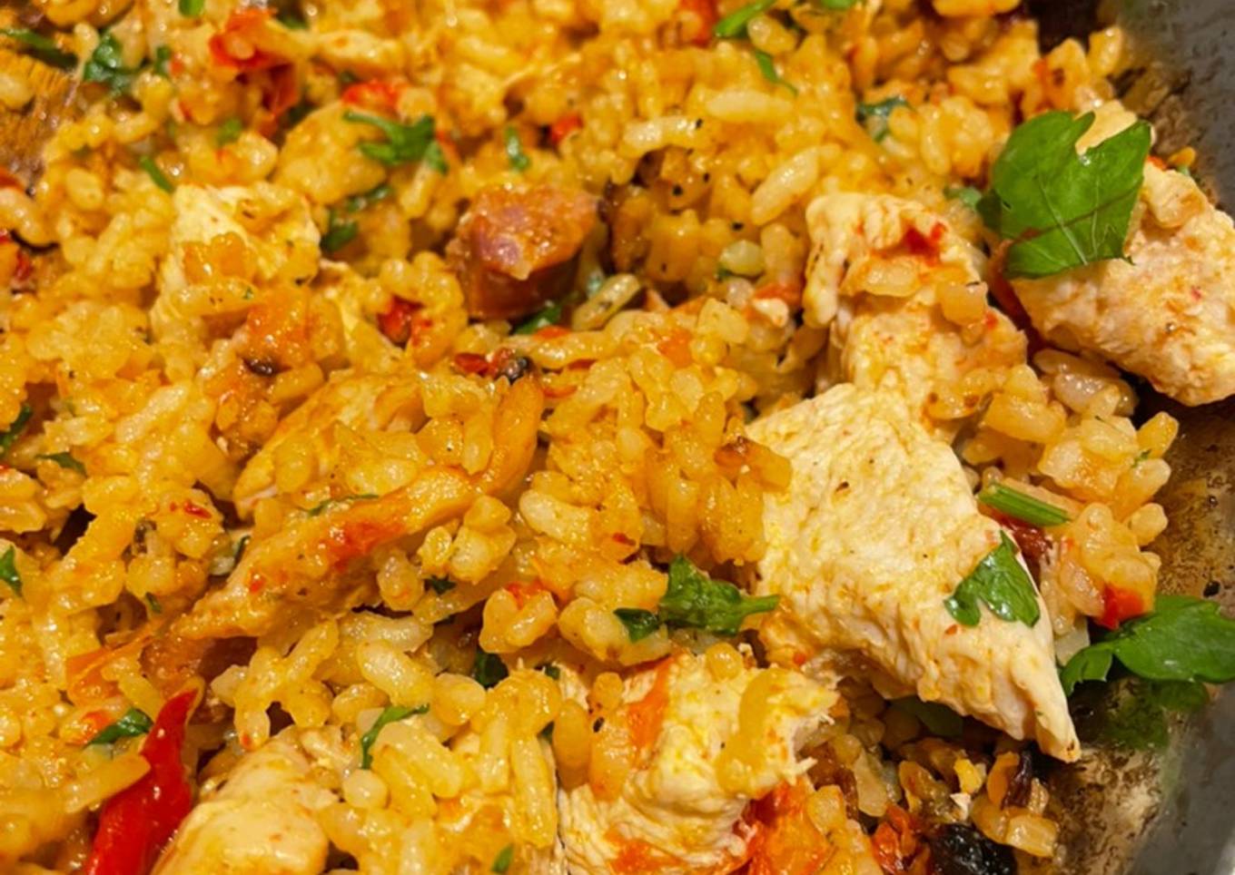 Chicken and chorizo paella