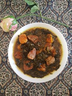 عکسی از دستور خورشت آلو اسفناج با رب انار