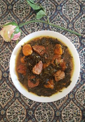 عکسی از دستور خورشت آلو اسفناج با رب انار