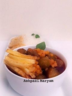عکسی از دستور خورشت قیمه کدو سبز با میت بال