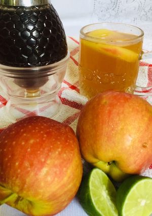 A picture of Apple tea with Apple peels.