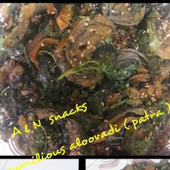 A picture of Guju special Patra (aloo vadi).