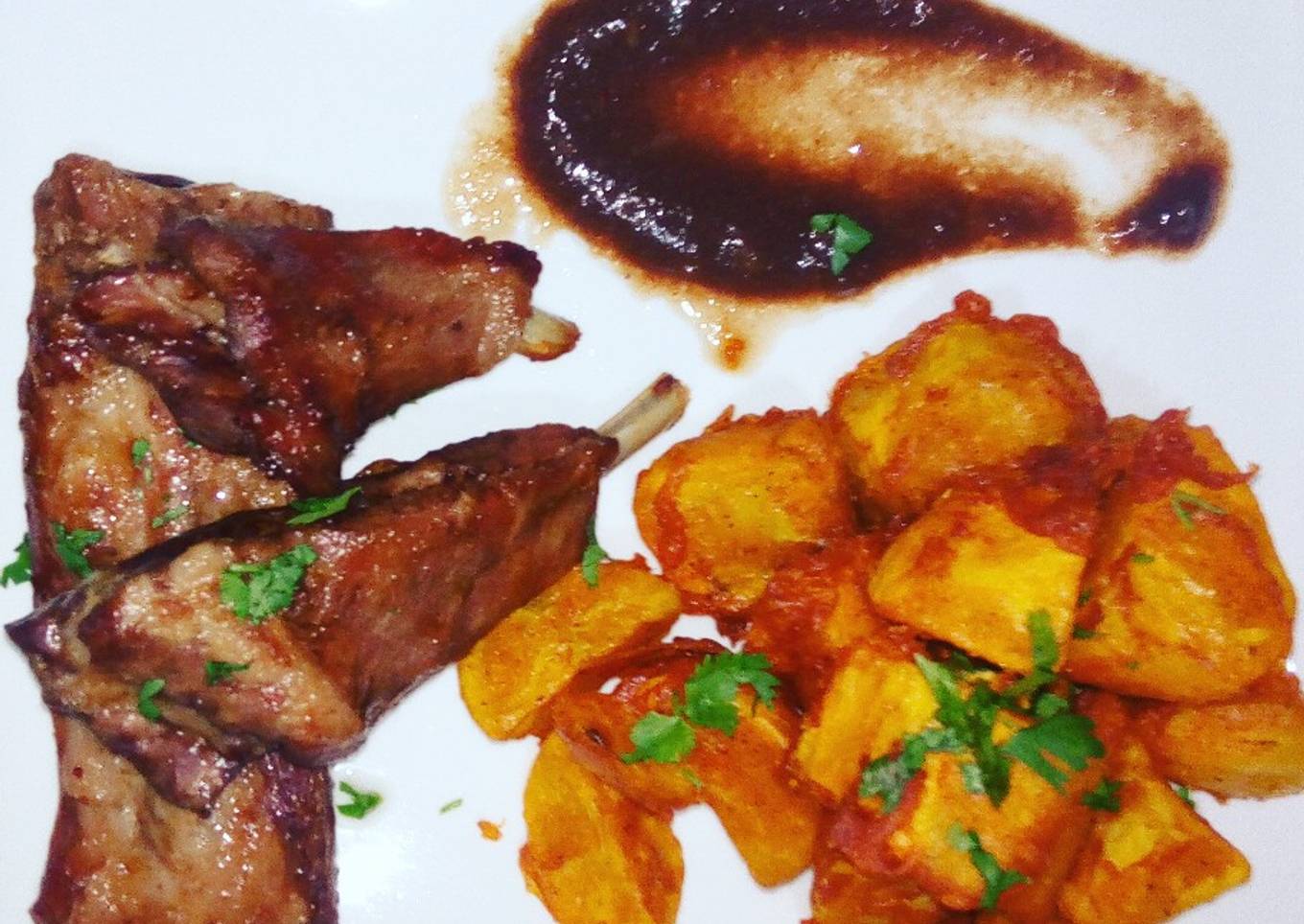 #week4recipechallenge.Viazi karai,pork chops, tamarind sauce