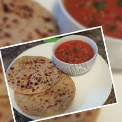 A picture of Sattu Paratha with Tomato chutney.