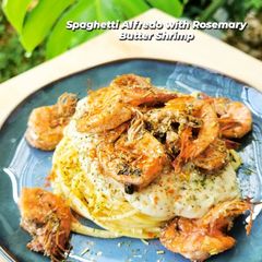 Spaghetti Alfredo with Rosemary Butter Shrimp A picture of Spaghetti Alfredo with Rosemary Butter Shrimp.