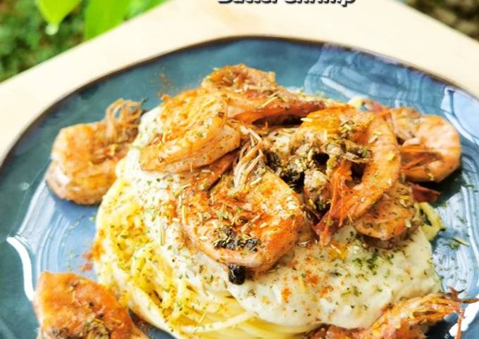 Spaghetti Alfredo with Rosemary Butter Shrimp