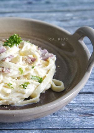 Foto resep Fettucine carbonara (tanpa telur)
