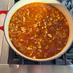 A picture of Rotisserie Smoked Chicken Taco Soup.