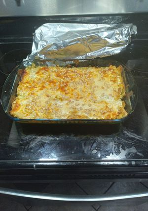 A picture of Pesto, Sausage and Pea Lasagna.