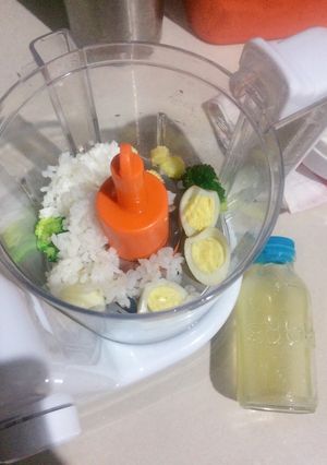 Foto resep MPASI 6m+ ; Nasi+telur puyuh brokoli jagung