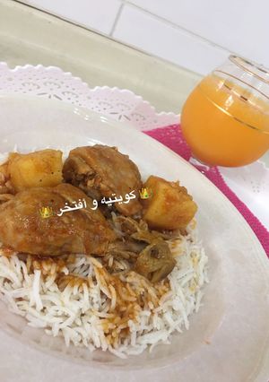 صورة لوصفة ارز مع مرق الدجاج و البطاطا 😋