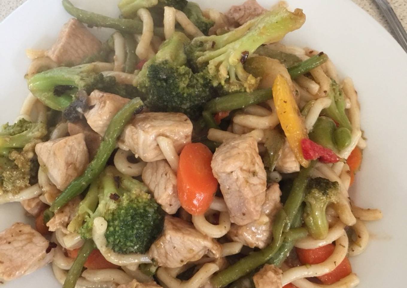 Pork with Black Bean Stir-fry with Udon thick noodles