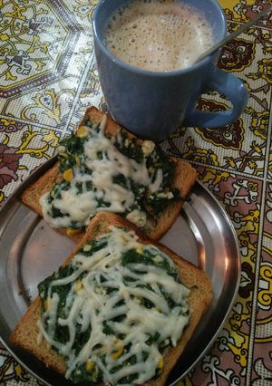 A picture of Spinach corn toast.