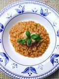 Risotto con bisque e tartare di gamberi