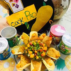 A picture of Fresh mango 🥭 salsa with prinkles(chips).