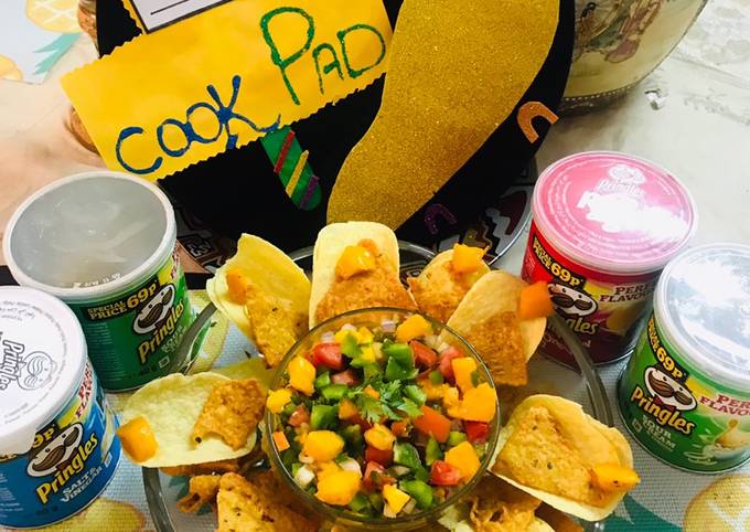 Recipe of Favorite Fresh mango 🥭 salsa with prinkles(chips)