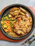 Chicken Steak with mushroom sauce hotplate
