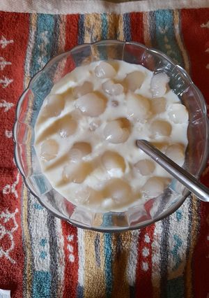 A picture of Litchi in Malai Milk.