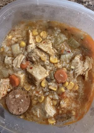 A picture of Cajun-Style Chicken & Sausage Soup.