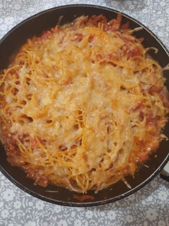 Una foto de Spaghetti con bacon