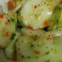 Cucumber and onion salad A picture of Cucumber and onion salad.