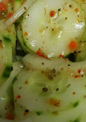 A picture of Cucumber and onion salad.