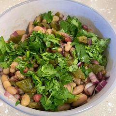 Three Bean Salad With Roasted Green Peppers 🫑 A picture of Three Bean Salad With Roasted Green Peppers 🫑.