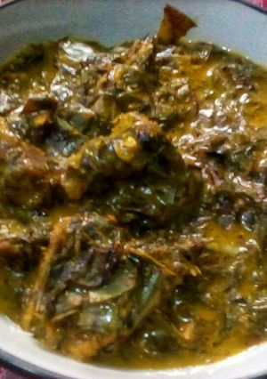 A picture of Oha and okazi soup.
