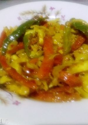 A picture of Cabbage carrot green chilli or garlic ka Achar.