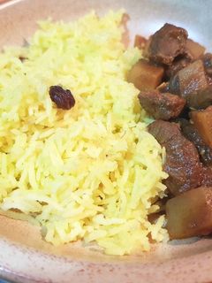A picture of Saffron Rice with Biryani Beef.