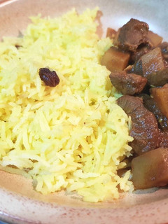 A picture of Saffron Rice with Biryani Beef.