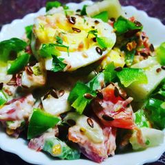 Egg and vegie summer salad A picture of Egg and vegie summer salad.