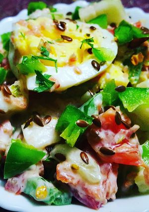 A picture of Egg and vegie summer salad.