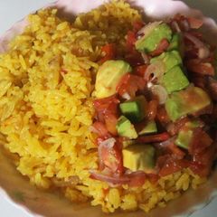 A picture of Tumeric rice with kachumbari.... #myuniquericerecipecontest.