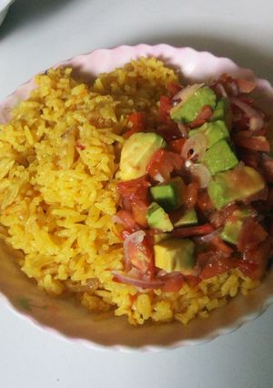 A picture of Tumeric rice with kachumbari.... #myuniquericerecipecontest.