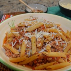 A picture of Instant Pot Penne Pasta with Meat Sauce.