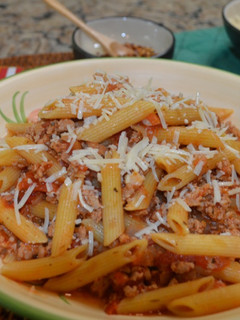 A picture of Instant Pot Penne Pasta with Meat Sauce.