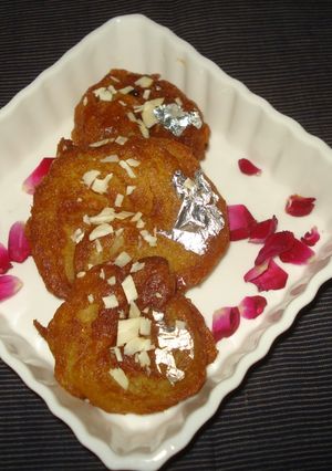 A picture of Instant vrat ki paneer jalebis.