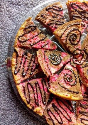 A picture of Eggless marble cake.