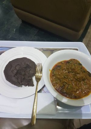 A picture of Banga soup and amala.
