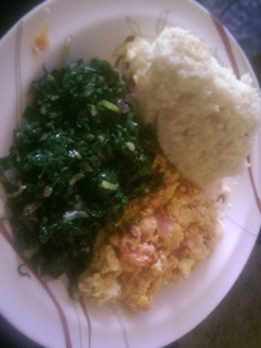 A picture of Mayai sukuma served with ugali.