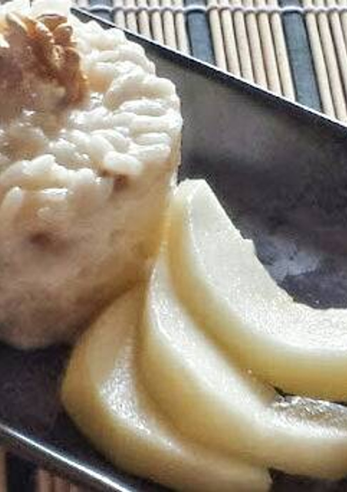 Una foto de Risotto peras y queso gorgonzola