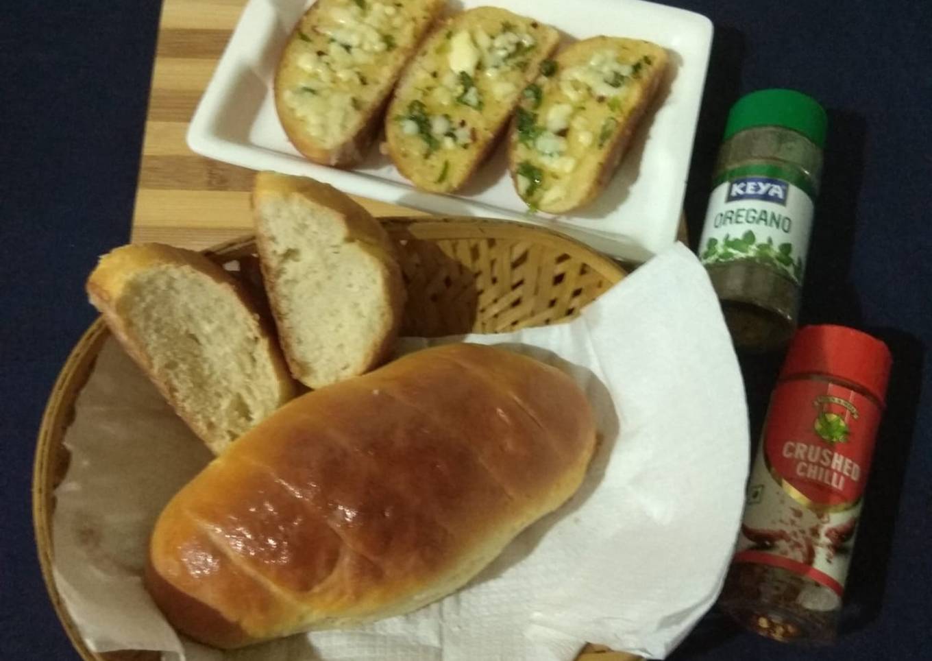 French bread loaf and garlic bread